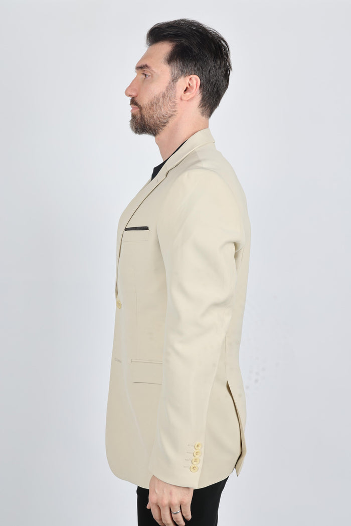 Men’s Beige Date Night Blazer – Tailored Modern Fit Stretch Jacket