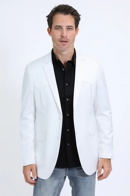 Mens White Western Blazer – Modern Fit Cowboy Tuxedo Style Western Suit