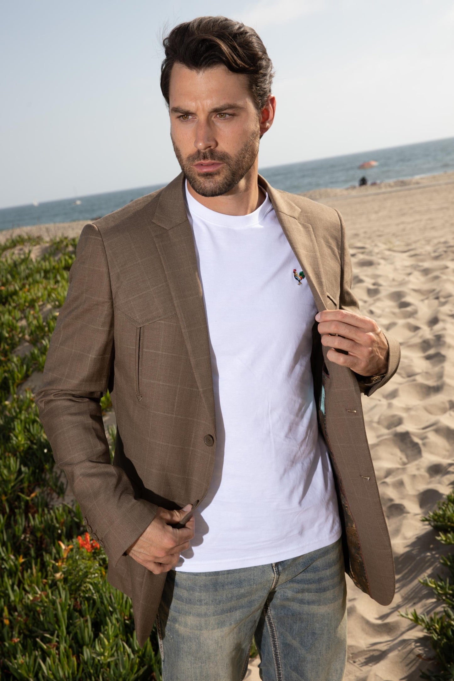 Men’s Western Cowboy Blazer Jacket with Elbow Patch – Smart Casual Sport Coat