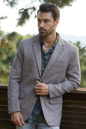 Men’s Mink Faux Suede Blazer with Double-Breasted Buttons