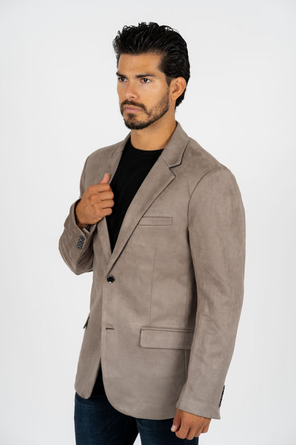 Men’s Mink Faux Suede Blazer with Double-Breasted Buttons