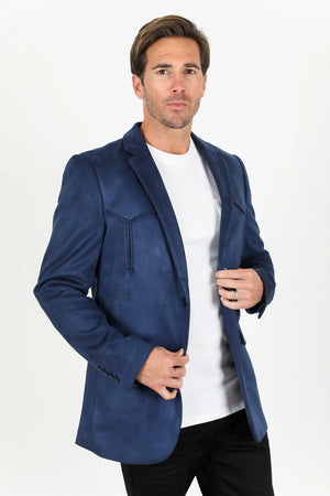 Double Button Suede Western Blazer Navy