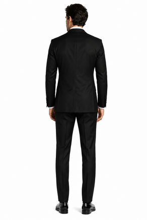 Men's Black Double-Breasted Tuxedo - Classic Shawl Lapel Suit with Gold Buttons for Weddings, Galas, and Black Tie Events