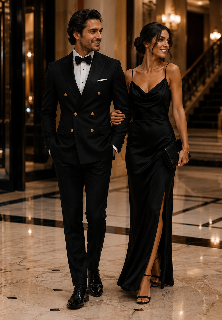 Men's Black Double-Breasted Tuxedo - Classic Shawl Lapel Suit with Gold Buttons for Weddings, Galas, and Black Tie Events