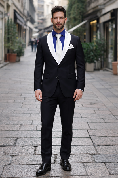 Men’s Modern Fit Black Suit with Designer Shawl Lapel – Wedding & Evening Tuxedo