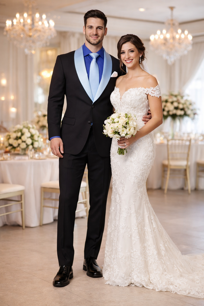 Men’s Modern Fit Black Suit with Designer Shawl Lapel – Wedding & Evening Tuxedo