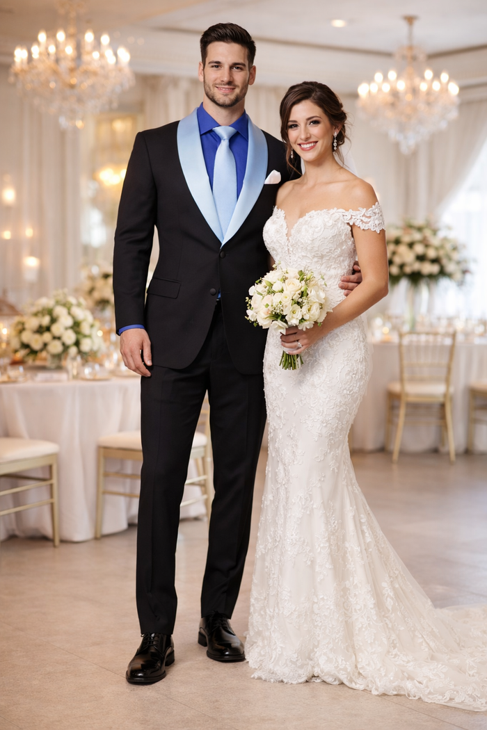 Men’s Modern Fit Black Suit with Designer Shawl Lapel – Wedding & Evening Tuxedo