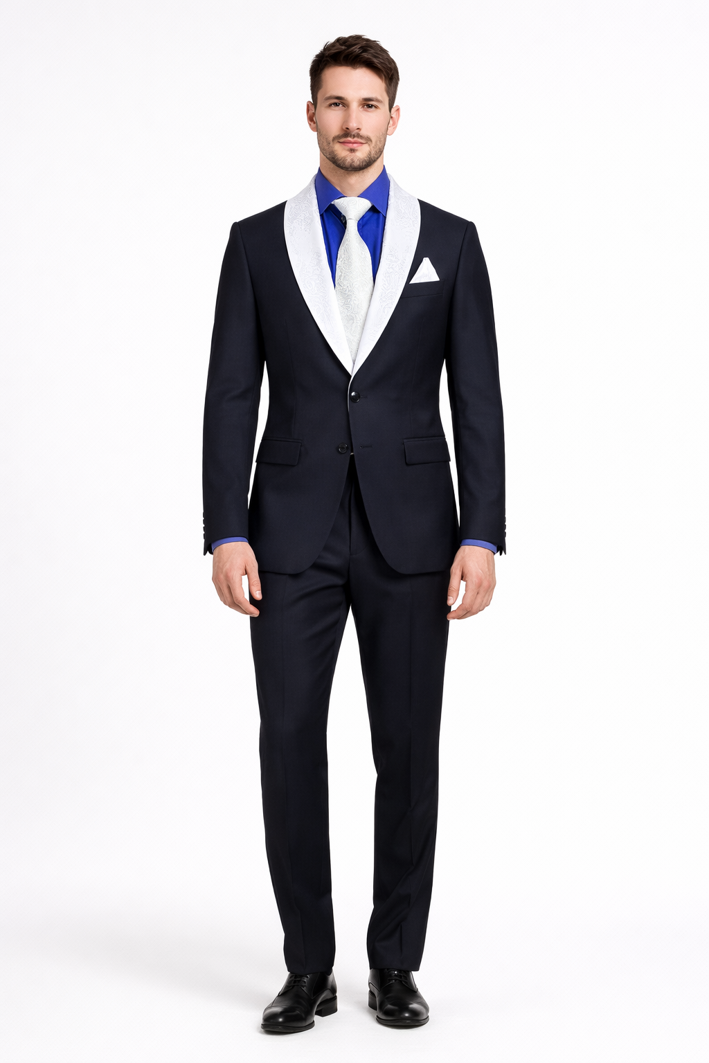 Men’s Modern Fit Black Suit with Designer Shawl Lapel – Wedding & Evening Tuxedo