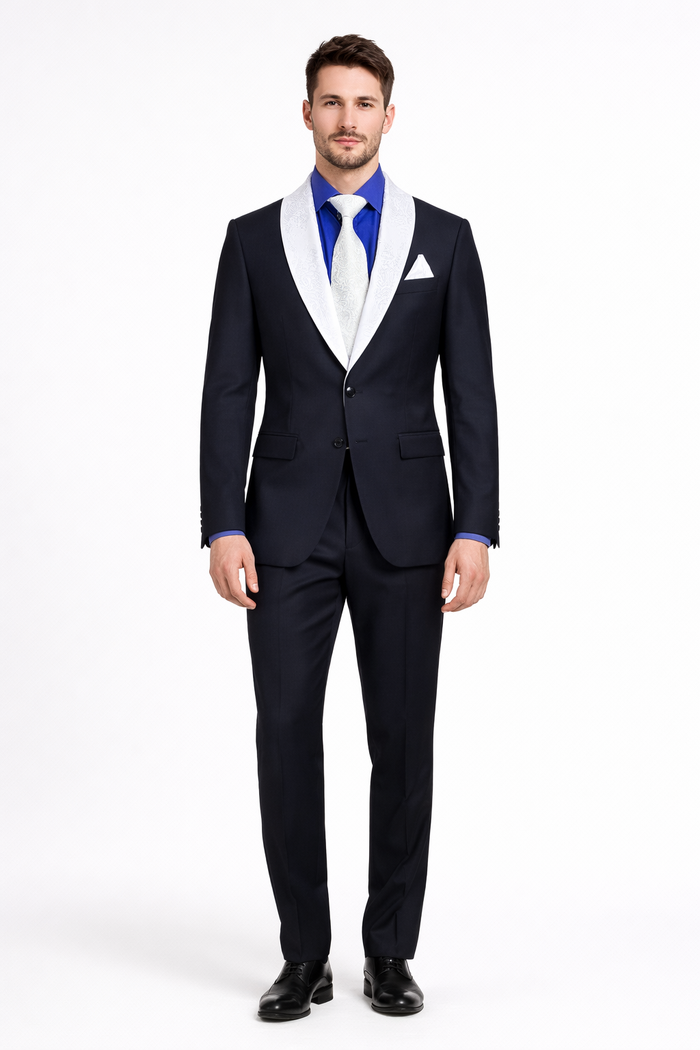 Men’s Modern Fit Black Suit with Designer Shawl Lapel – Wedding & Evening Tuxedo