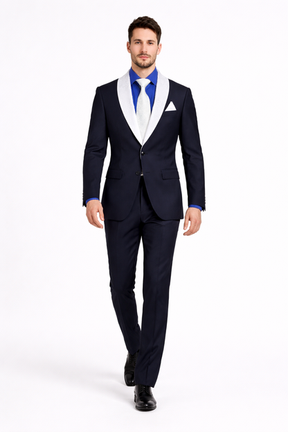 Men’s Modern Fit Black Suit with Designer Shawl Lapel – Wedding & Evening Tuxedo