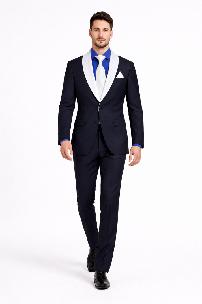 Men’s Modern Fit Black Suit with Designer Shawl Lapel – Wedding & Evening Tuxedo