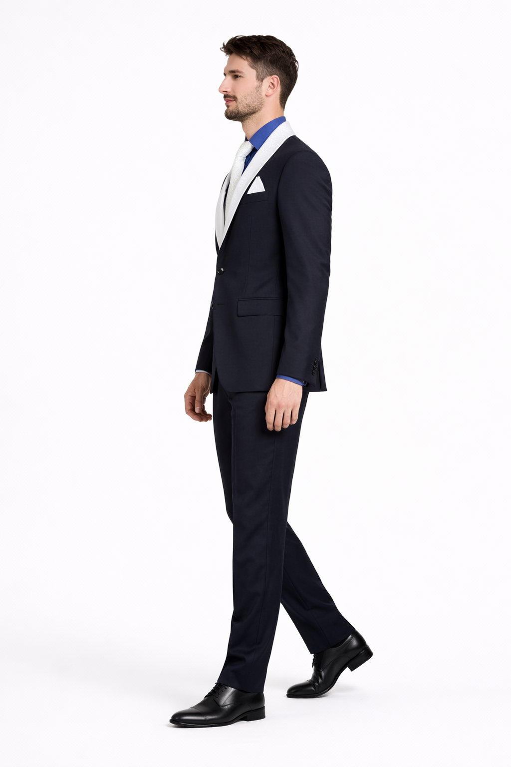 Men’s Modern Fit Black Suit with Designer Shawl Lapel – Wedding & Evening Tuxedo