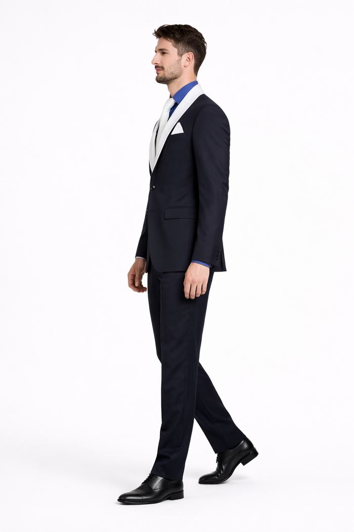 Men’s Modern Fit Black Suit with Designer Shawl Lapel – Wedding & Evening Tuxedo