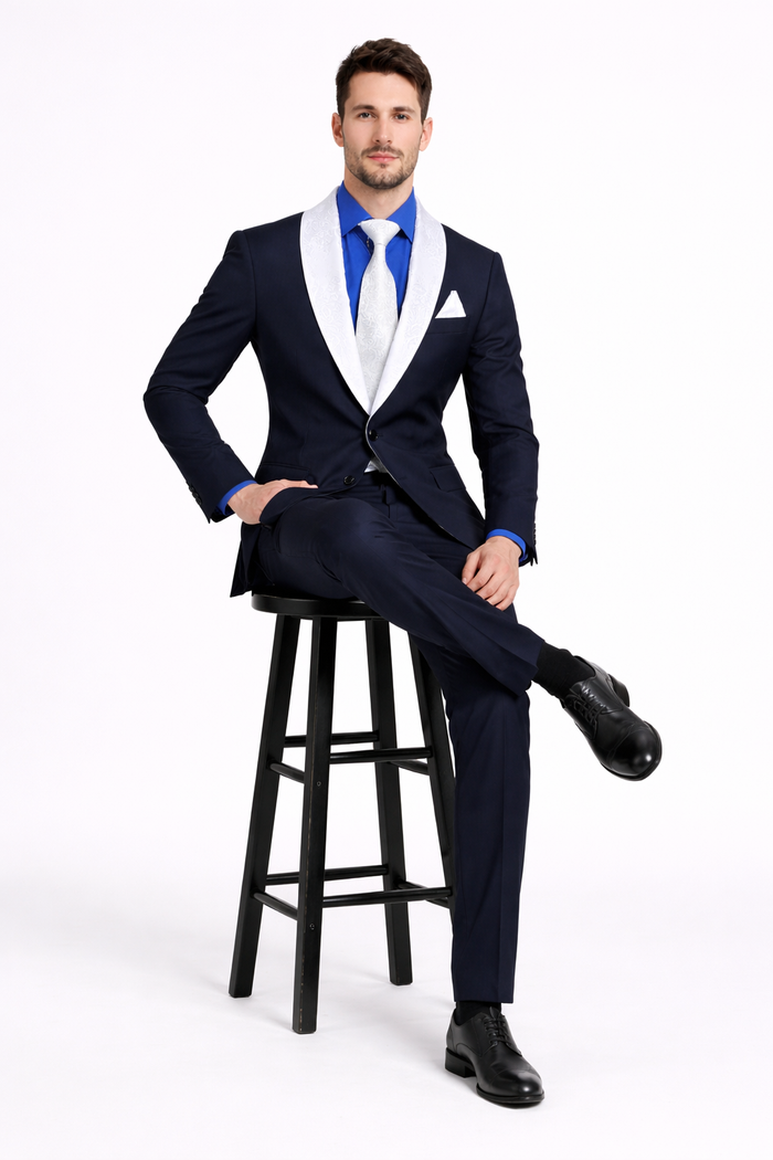 Men’s Modern Fit Black Suit with Designer Shawl Lapel – Wedding & Evening Tuxedo