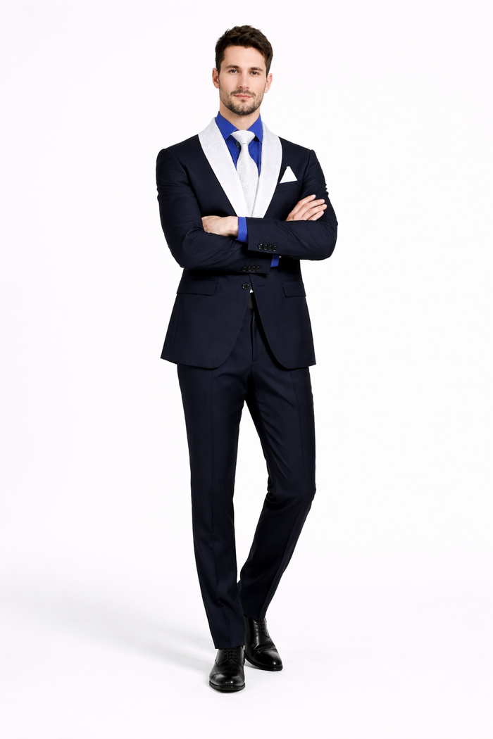 Men’s Modern Fit Black Suit with Designer Shawl Lapel – Wedding & Evening Tuxedo