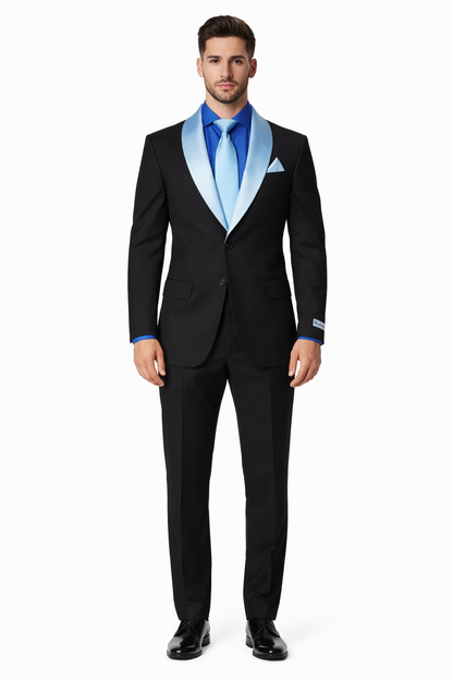 Men’s Modern Fit Black Suit with Designer Shawl Lapel – Wedding & Evening Tuxedo