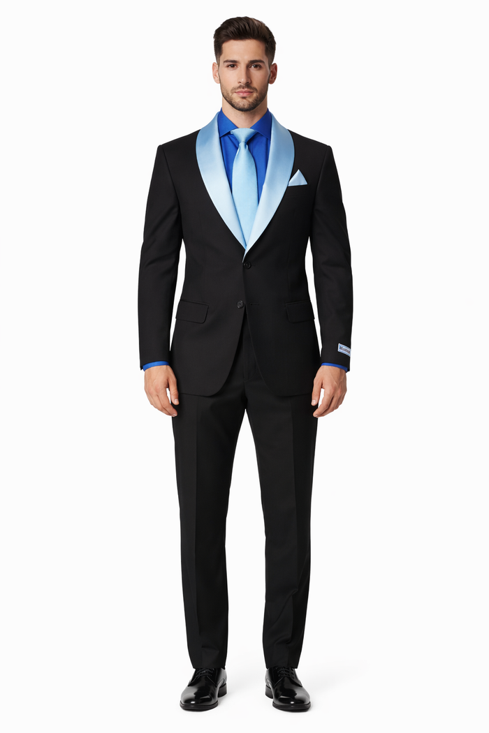 Men’s Modern Fit Black Suit with Designer Shawl Lapel – Wedding & Evening Tuxedo