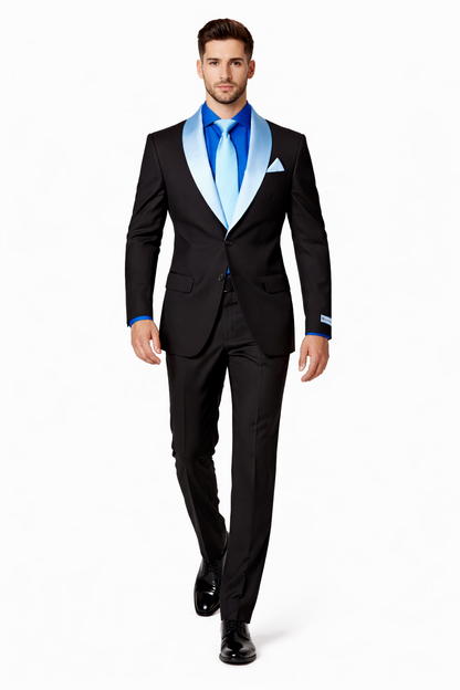 Men’s Modern Fit Black Suit with Designer Shawl Lapel – Wedding & Evening Tuxedo