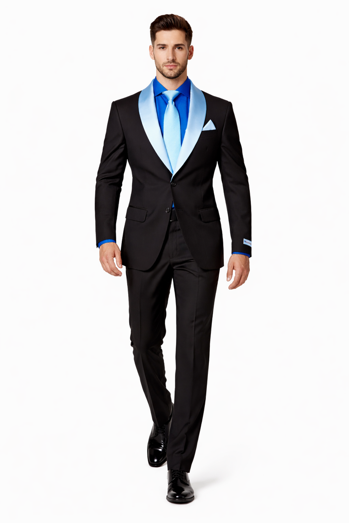 Men’s Modern Fit Black Suit with Designer Shawl Lapel – Wedding & Evening Tuxedo