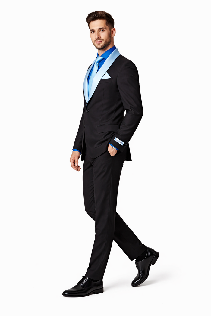 Men’s Modern Fit Black Suit with Designer Shawl Lapel – Wedding & Evening Tuxedo