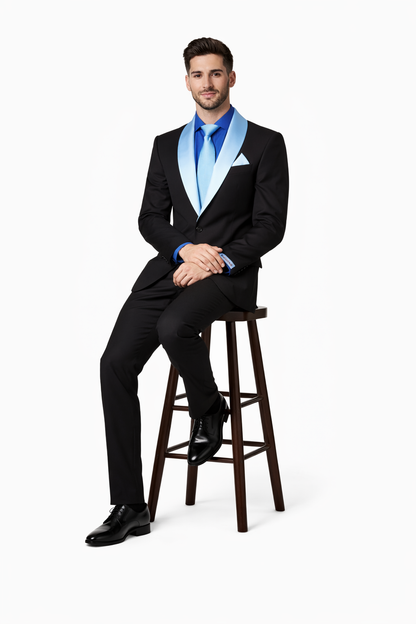 Men’s Modern Fit Black Suit with Designer Shawl Lapel – Wedding & Evening Tuxedo