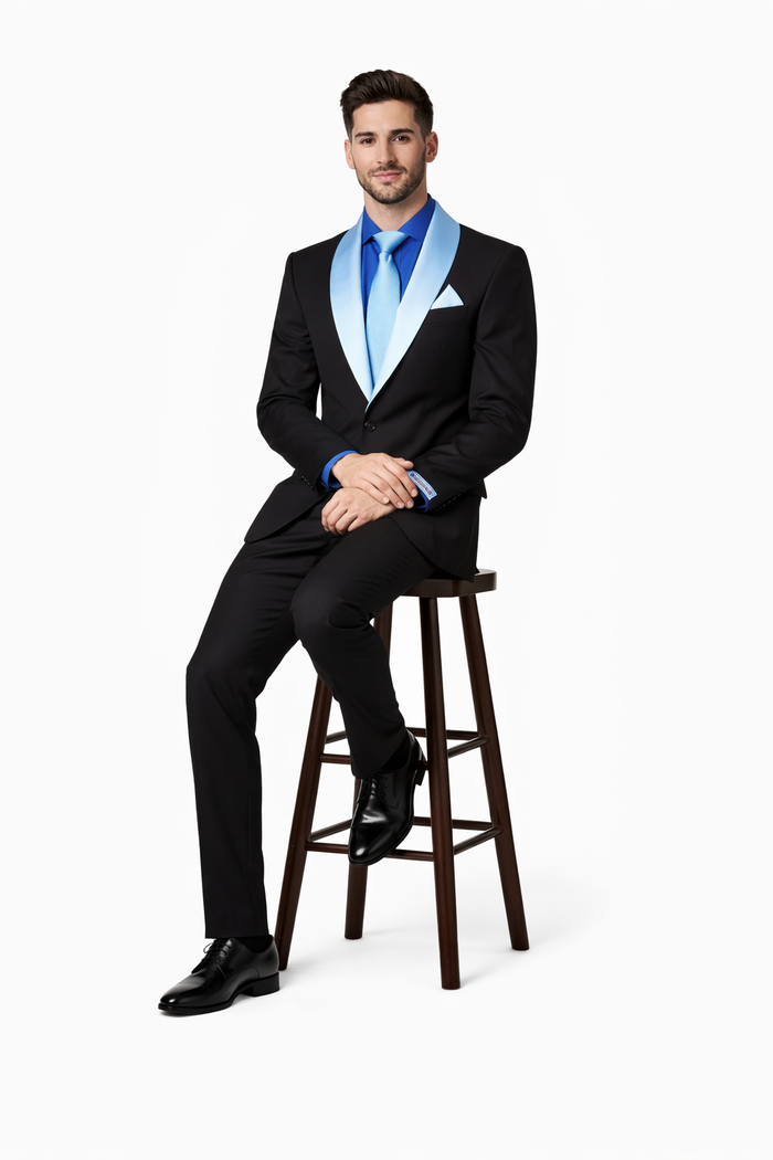 Men’s Modern Fit Black Suit with Designer Shawl Lapel – Wedding & Evening Tuxedo