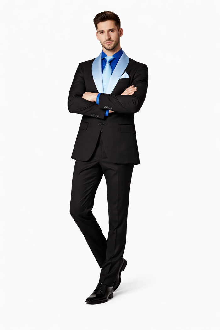 Men’s Modern Fit Black Suit with Designer Shawl Lapel – Wedding & Evening Tuxedo