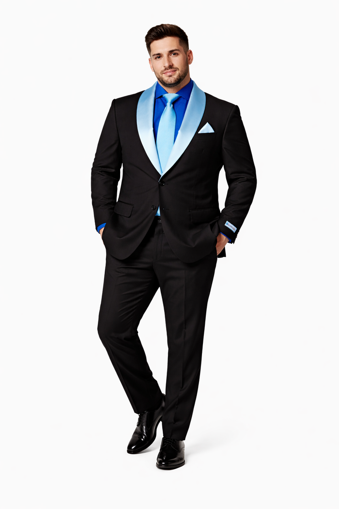 Men’s Modern Fit Black Suit with Designer Shawl Lapel – Wedding & Evening Tuxedo