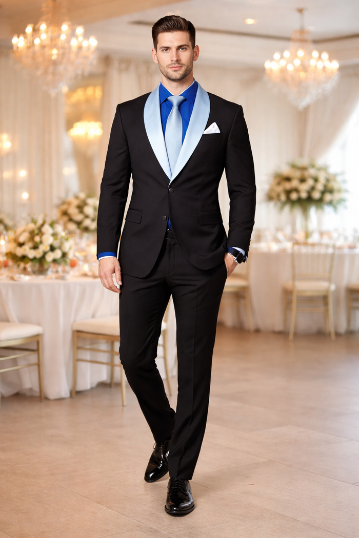 Men’s Modern Fit Black Suit with Designer Shawl Lapel – Wedding & Evening Tuxedo