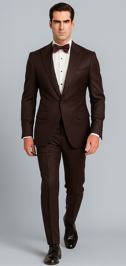 Men's Brown Western Slim Fit Cowboy Tuxedo Suit with 1-Button Front Closure and Peak Lapel  Wide Lapel Western Formal Suit - Traje Para Hombre