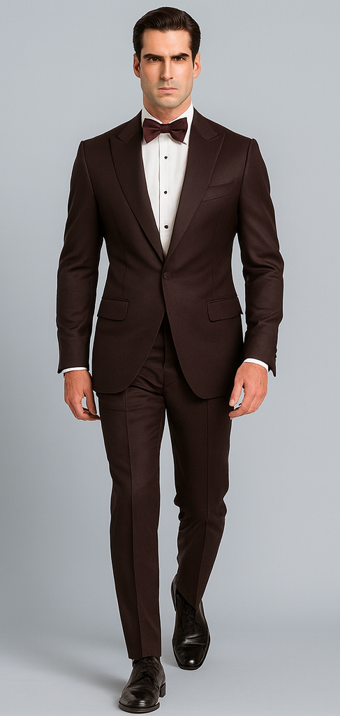 Men's Brown Western Slim Fit Cowboy Tuxedo Suit with 1-Button Front Closure and Peak Lapel  Wide Lapel Western Formal Suit - Traje Para Hombre