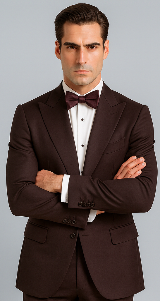 Men's Brown Western Slim Fit Cowboy Tuxedo Suit with 1-Button Front Closure and Peak Lapel  Wide Lapel Western Formal Suit - Traje Para Hombre