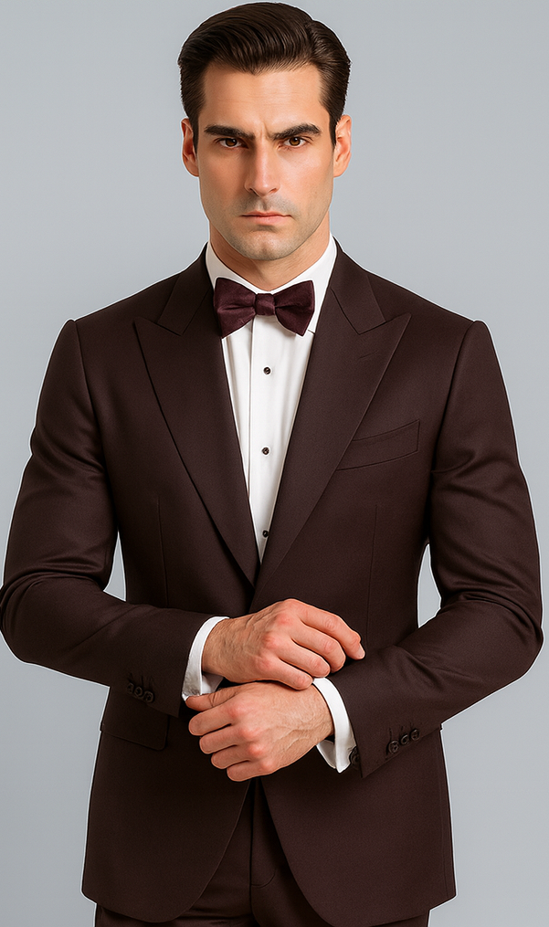 Men's Brown Western Slim Fit Cowboy Tuxedo Suit with 1-Button Front Closure and Peak Lapel  Wide Lapel Western Formal Suit - Traje Para Hombre
