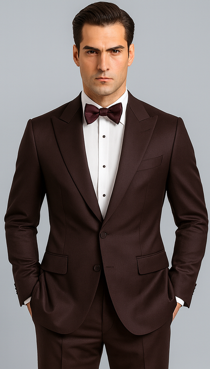 Men's Brown Western Slim Fit Cowboy Tuxedo Suit with 1-Button Front Closure and Peak Lapel  Wide Lapel Western Formal Suit - Traje Para Hombre