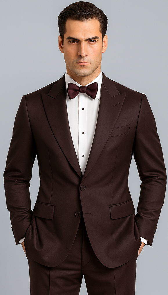 Men's Brown Western Slim Fit Cowboy Tuxedo Suit with 1-Button Front Closure and Peak Lapel  Wide Lapel Western Formal Suit - Traje Para Hombre