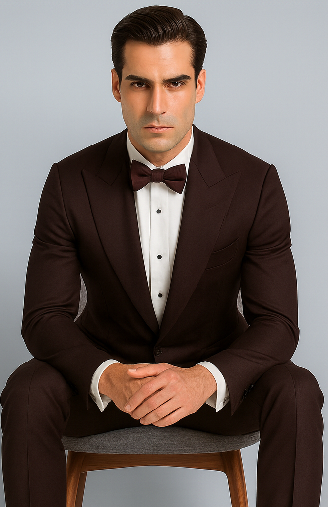 Men's Brown Western Slim Fit Cowboy Tuxedo Suit with 1-Button Front Closure and Peak Lapel  Wide Lapel Western Formal Suit - Traje Para Hombre