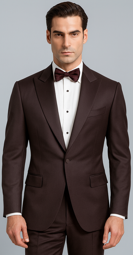 Men's Brown Western Slim Fit Cowboy Tuxedo Suit with 1-Button Front Closure and Peak Lapel  Wide Lapel Western Formal Suit - Traje Para Hombre