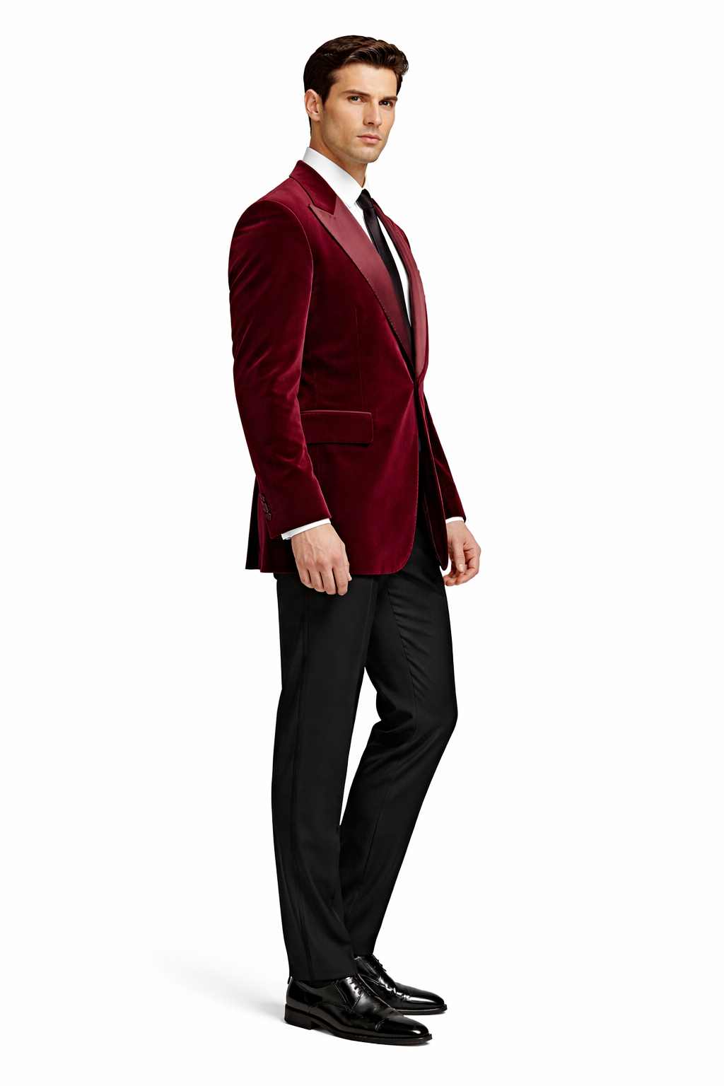 Mens Burgundy Tuxedo in  Velvet  Long Blazer  Victorian Cutaway Tuxedo Suit 1920s Gangster Style Long Jacket with Black Pants