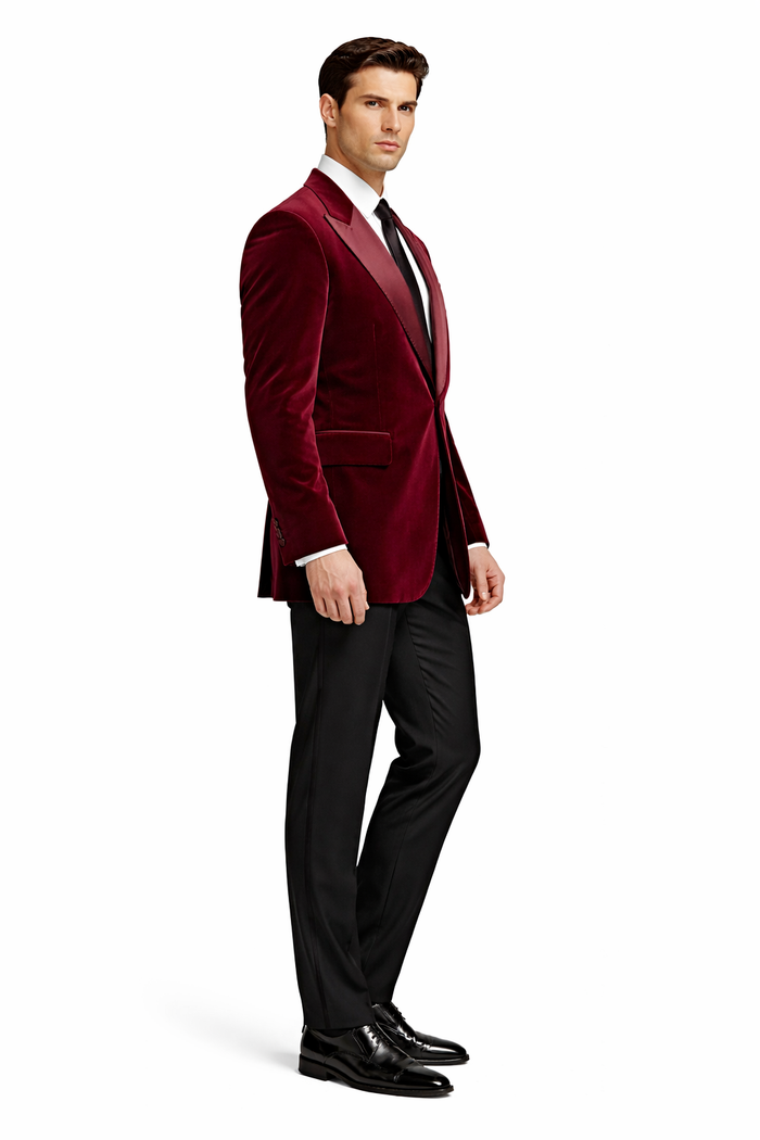 Mens Burgundy Tuxedo in  Velvet  Long Blazer  Victorian Cutaway Tuxedo Suit 1920s Gangster Style Long Jacket with Black Pants