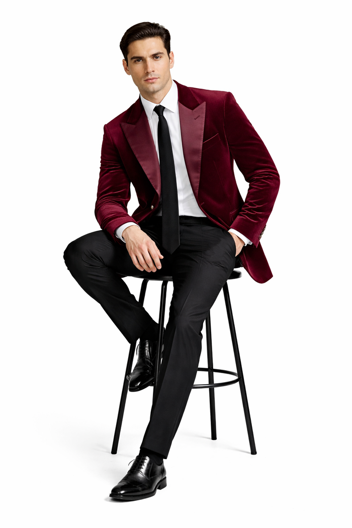 Mens Burgundy Tuxedo in  Velvet  Long Blazer  Victorian Cutaway Tuxedo Suit 1920s Gangster Style Long Jacket with Black Pants