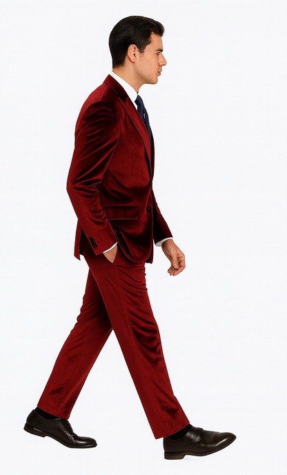 Tazzio Mens Burgundy Velvet Suit  Designer 2-Piece Slim Fit Tuxedo Style
