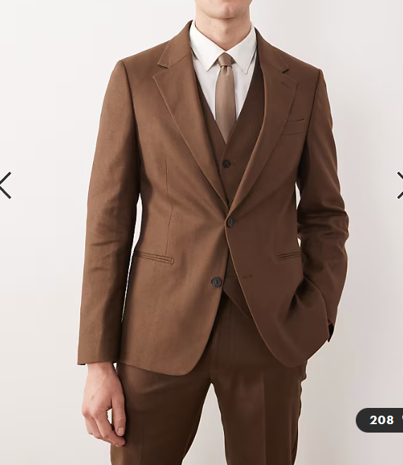 Mens Chestnut Brown 3-Piece Suit – Two-Button Wedding, Business and Formal Suit with Vest Modern Fit