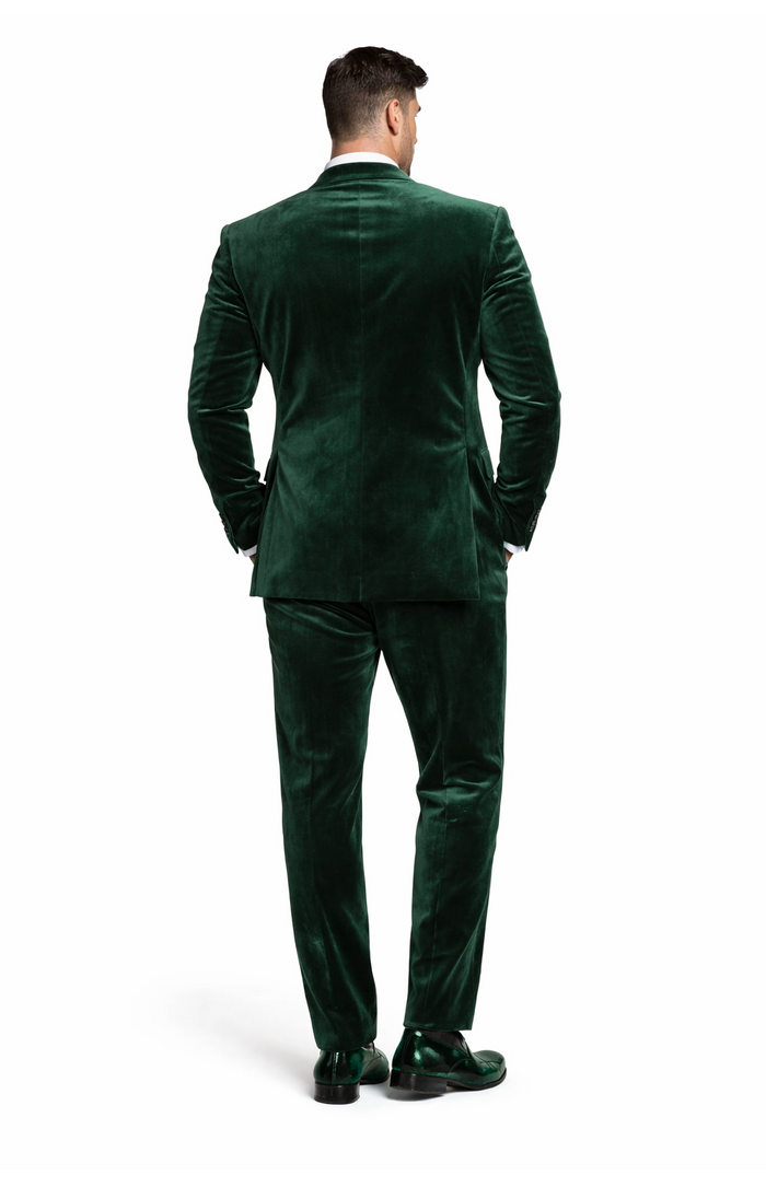 Mens Emerald Green Velvet Suit  Slim Fit Tuxedo for Weddings, Prom, and Red Carpet Events
