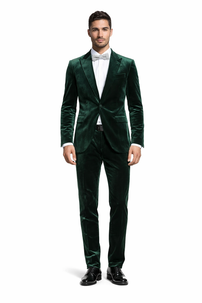 Mens Emerald Green Velvet Suit  Slim Fit Tuxedo for Weddings, Prom, and Red Carpet Events