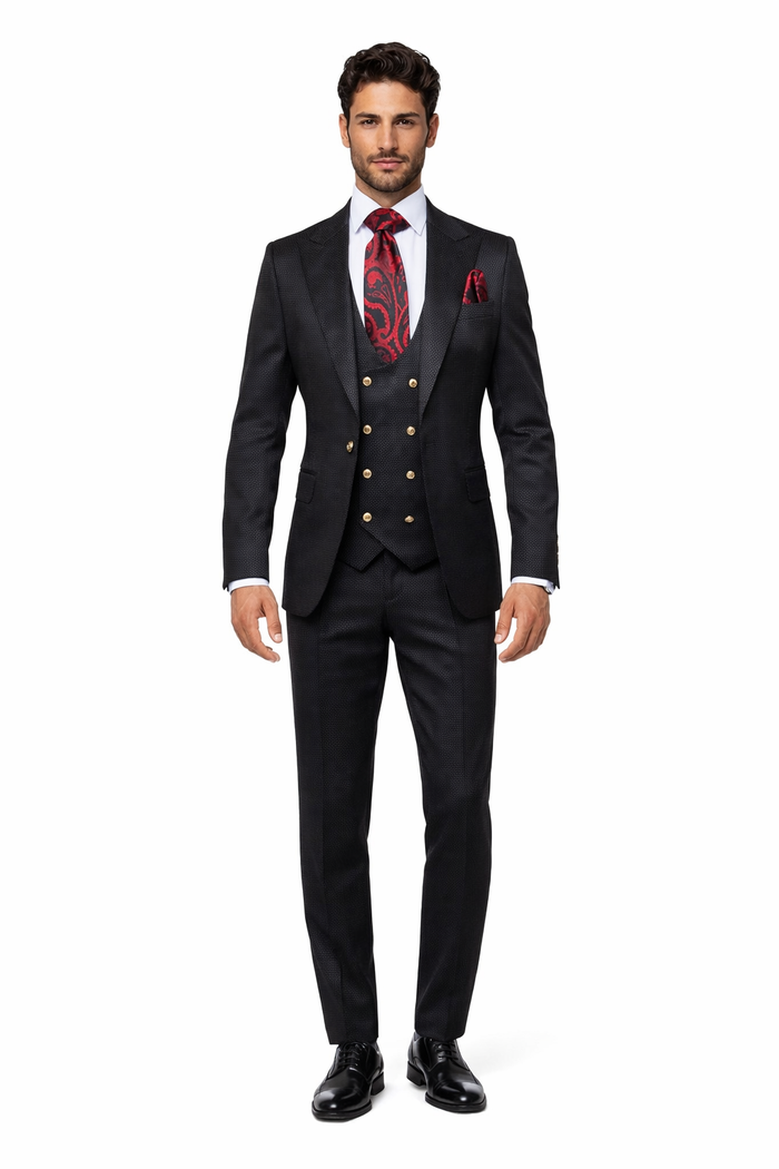 Men??s Formal 3-Piece Suit ?? Rossi Man Bond Slim Fit in Black | RM1751