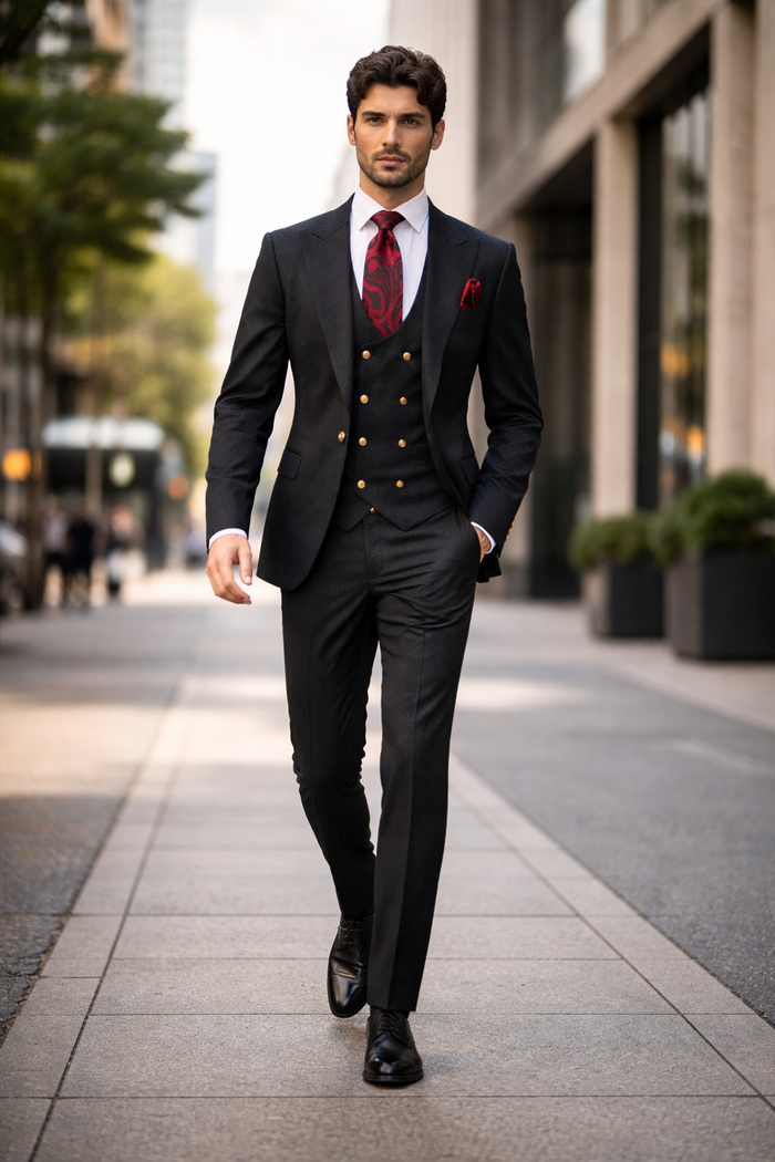 Men??s Formal 3-Piece Suit ?? Rossi Man Bond Slim Fit in Black | RM1751