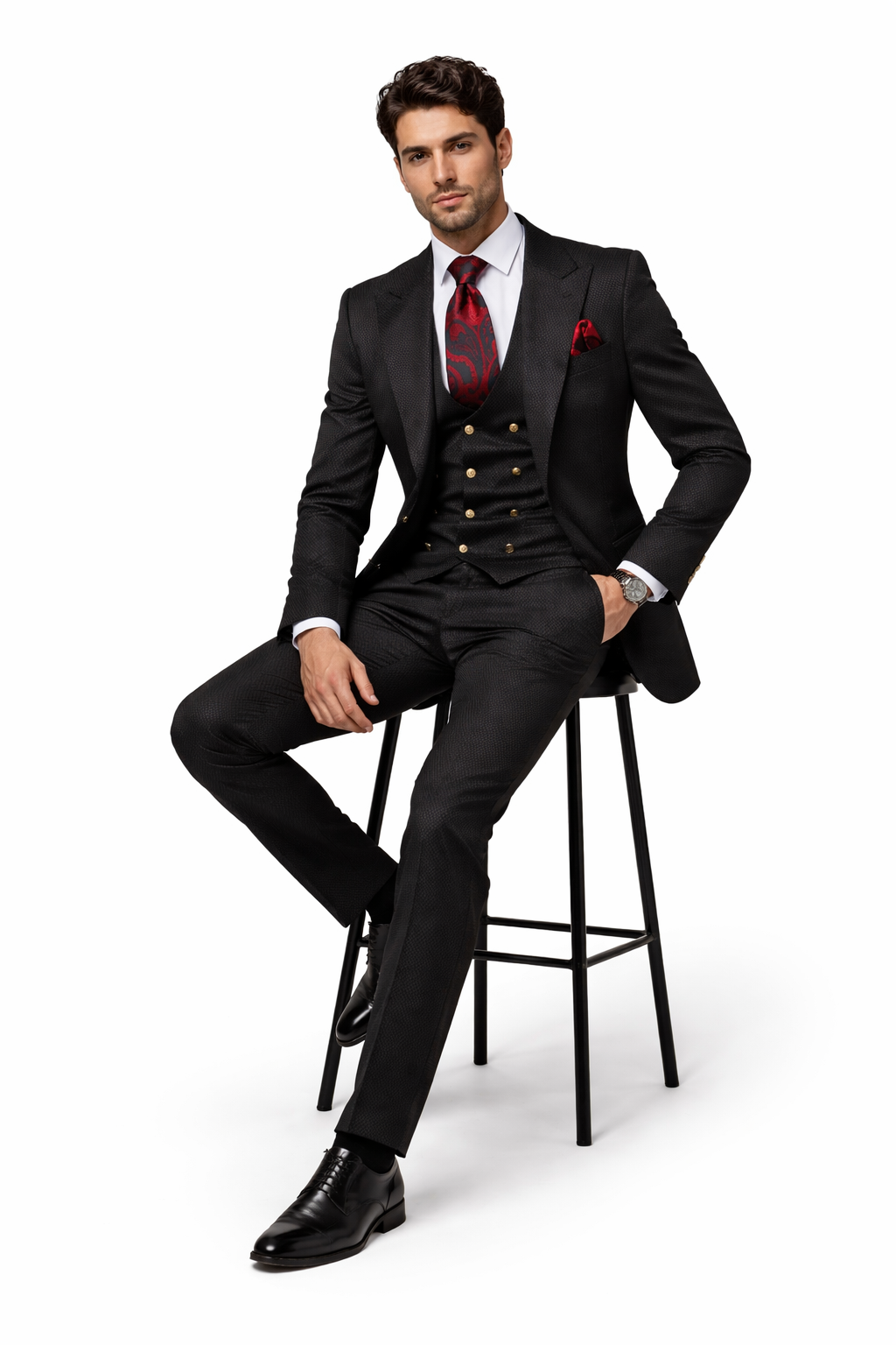 Men??s Formal 3-Piece Suit ?? Rossi Man Bond Slim Fit in Black | RM1751