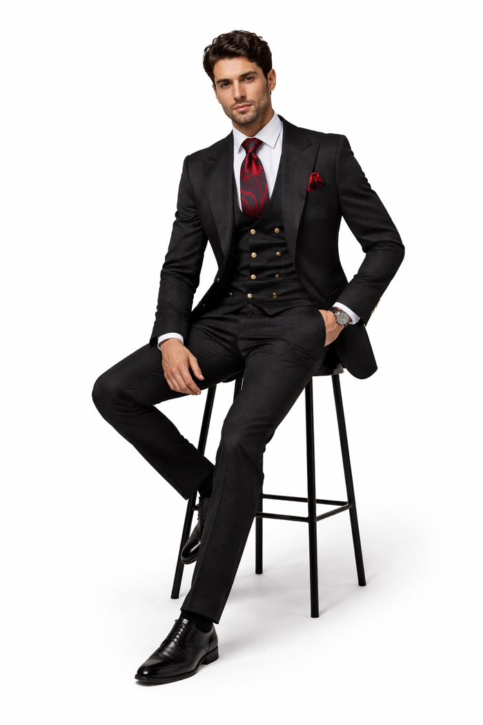 Men??s Formal 3-Piece Suit ?? Rossi Man Bond Slim Fit in Black | RM1751