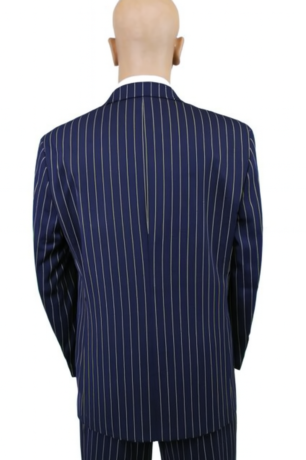 Mens Gangster-Style Navy Pinstripe Suit  Mars Vested Suit with Peak Lapel