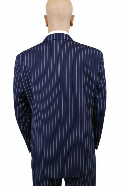 Mens Gangster-Style Navy Pinstripe Suit  Mars Vested Suit with Peak Lapel